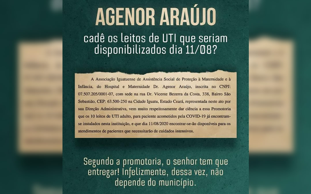 No Iguatu prefeito e deputado promovem politicagem até mesmo na entrega dos novos leitos de UTIs para o HMAA do governo do estado