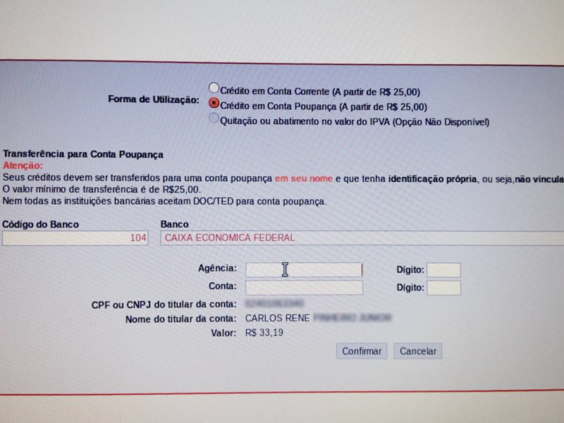 Carlos Renê resgatando seus créditos do Programa nota fiscal paulista